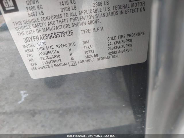 2012 CADILLAC SRX 3GYFNAE30CS578126 Photo 8