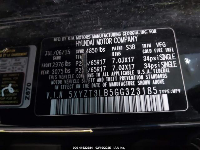 5XYZT3LB5GG323185 Hyundai gdi theta ii
