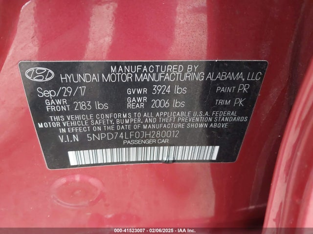 5NPD74LF0JH280012 Hyundai ELANTRA SE