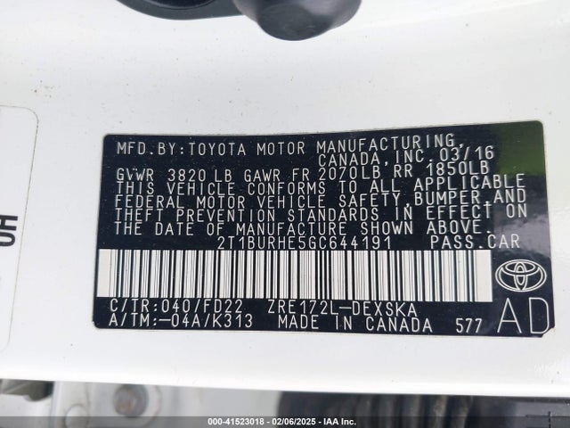 2T1BURHE5GC644191 Toyota Corolla S Plus