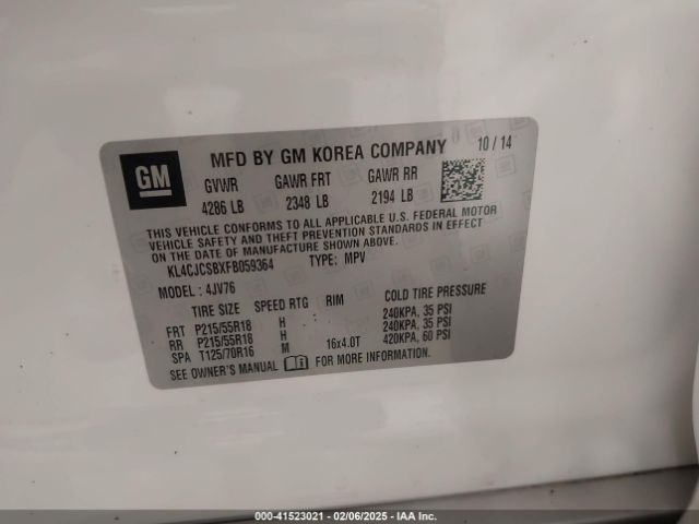 KL4CJCSBXFB059364 Buick Encore Leather