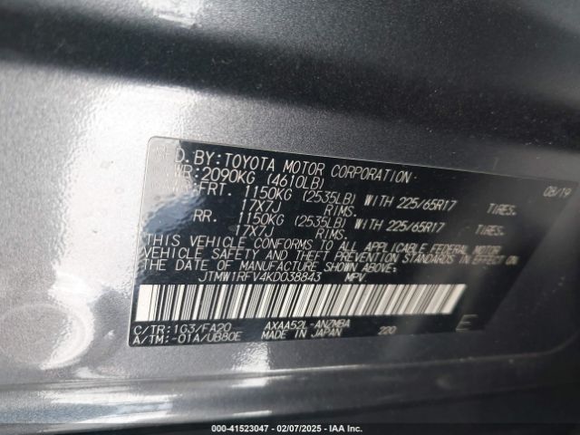 JTMW1RFV4KD038843 Toyota Rav4 Xle