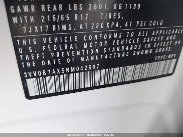 3VV0B7AX5NM042667 Volkswagen Tiguan 2.0t S