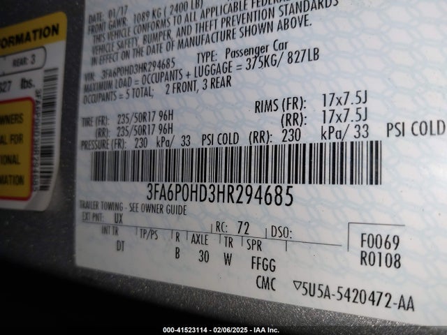 Ford Fusion 2017 3FA6P0HD3HR294685 Image 22
