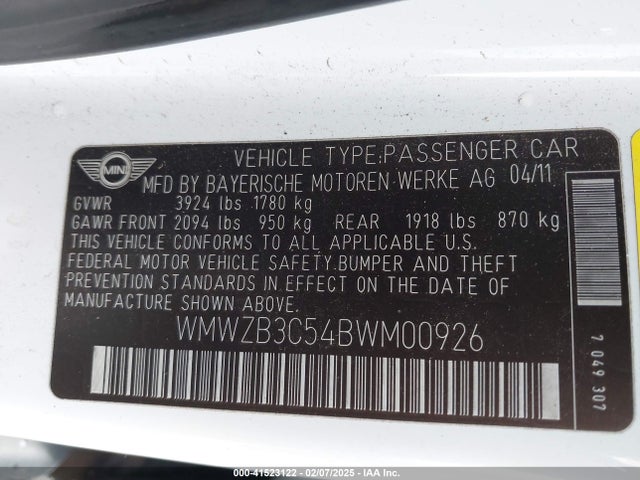 2011 MINI COOPER COUNTRYMAN WMWZB3C54BWM00926 Photo 8