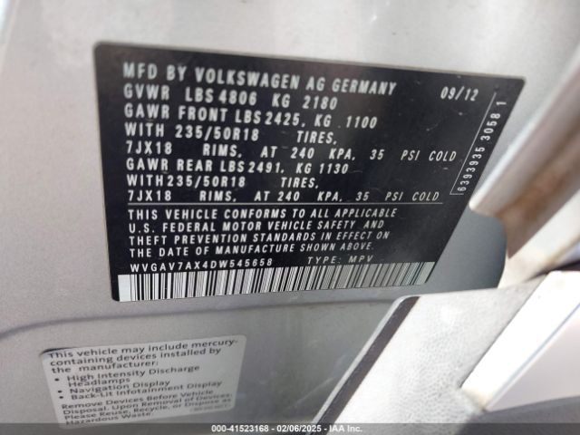2013 VOLKSWAGEN TIGUAN WVGAV7AX4DW545658 Photo 8