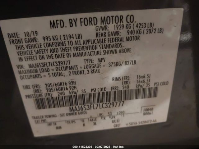 MAJ6S3FL7LC329777 Ford ECOSPORT S