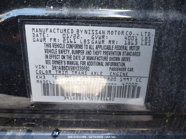 3N1AB8CV9NY235680 Nissan Sentra Sv Xtronic Cvt