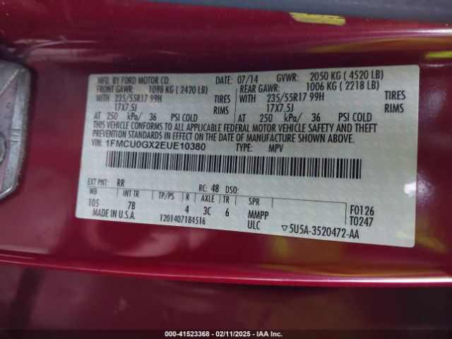 1FMCU0GX2EUE10380 Ford ESCAPE SE