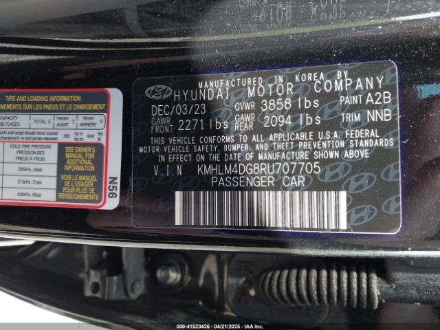 KMHLM4DG8RU707705 Hyundai ELANTRA SEL