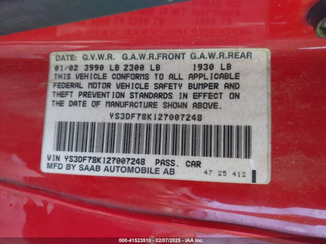 2002 SAAB 9-3 YS3DF78K127007248 Photo 8