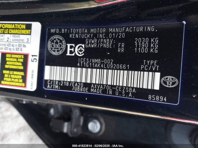 4T1G11AK4LU920661 Toyota CAMRY SE
