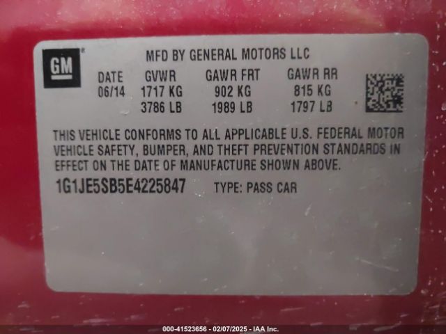 1G1JE5SB5E4225847 Chevrolet Sonic Ltz Auto