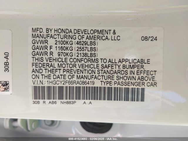 1HGCY2F66RA086419 Honda Accord