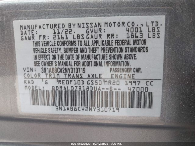 3N1AB8CV2NY310719 Nissan Sentra Sv Xtronic Cvt