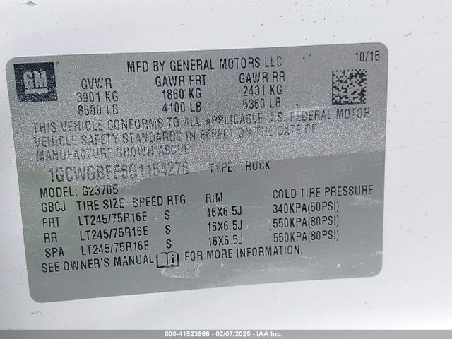 Chevrolet Express 2500 Work Van 2016 1GCWGBFF6G1154276 Image 9