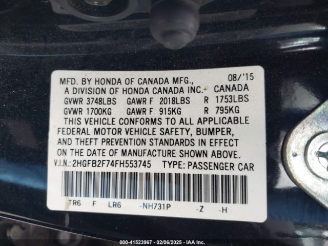 2HGFB2F74FH553745 Honda CIVIC SE