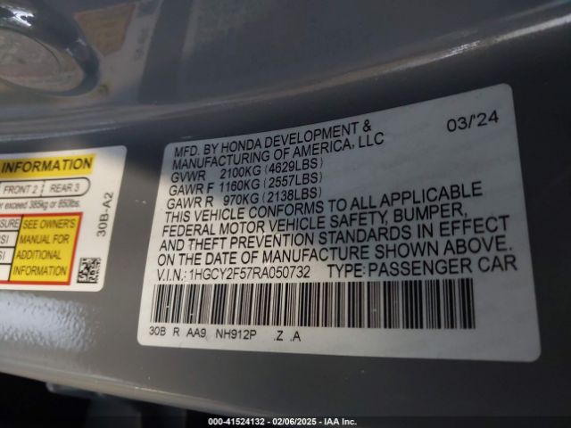 1HGCY2F57RA050732 Honda Accord Hybrid Sport