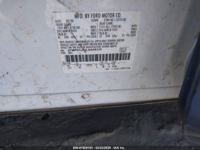 2FMPK3J93LBA58335 Ford EDGE SEL