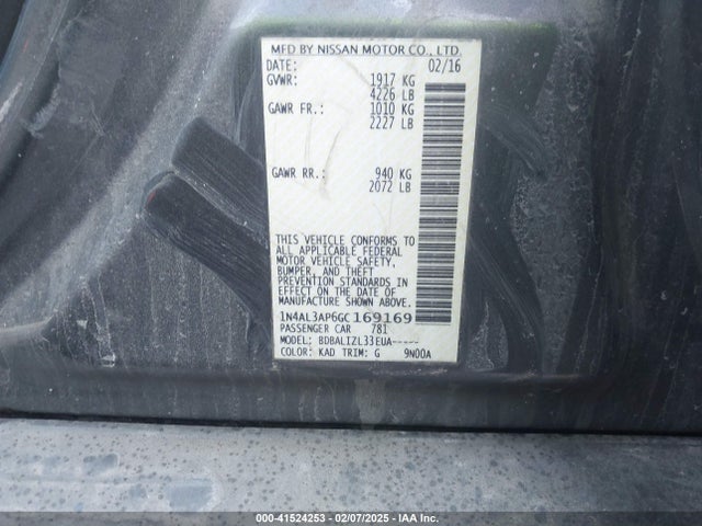 1N4AL3AP6GC169169 Nissan Altima 2.5/2.5 S/2.5 Sl/2.5 Sr/2.5 Sv
