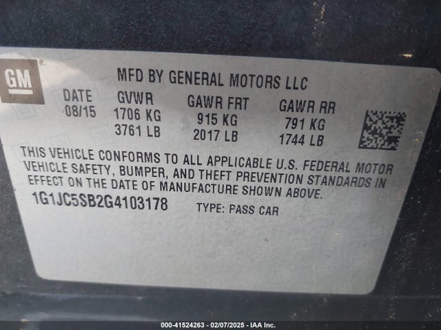 1G1JC5SB2G4103178 Chevrolet Sonic Lt Auto