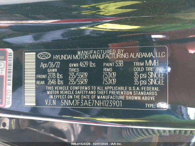 5NMJF3AE7NH123901 Hyundai TUCSON SEL