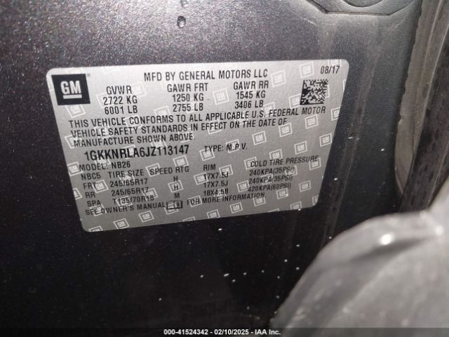 1GKKNRLA6JZ113147 GMC Acadia Sle-1