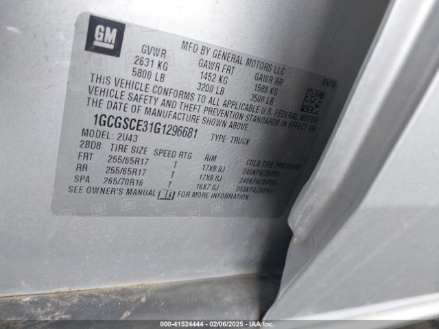 1GCGSCE31G1296681 Chevrolet Colorado Lt