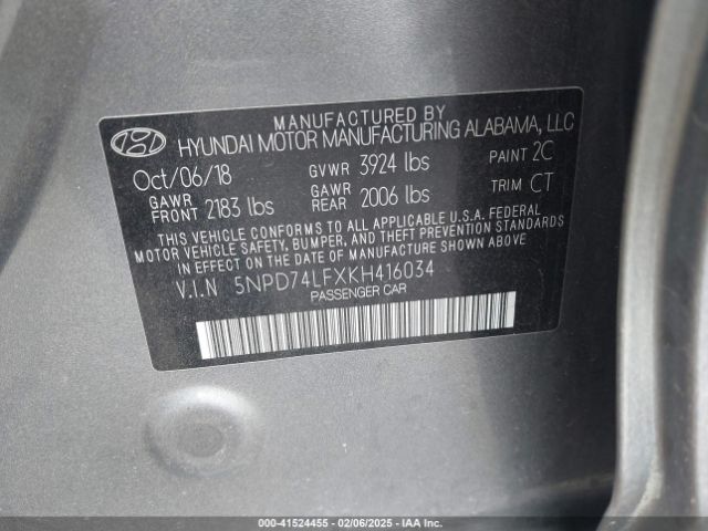 5NPD74LFXKH416034 Hyundai ELANTRA SE
