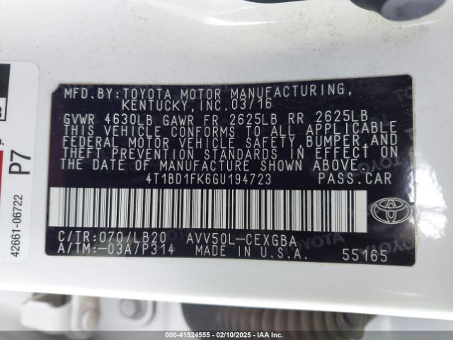 4T1BD1FK6GU194723 Toyota Camry Hybrid Xle