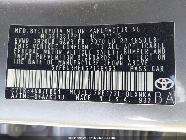 Toyota COROLLA LE 2016 5YFBURHE6GP428463 Image 9