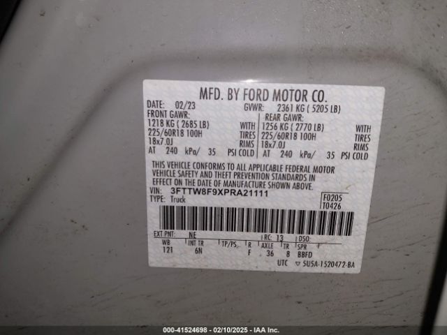 3FTTW8F9XPRA21111 Ford Maverick Lariat