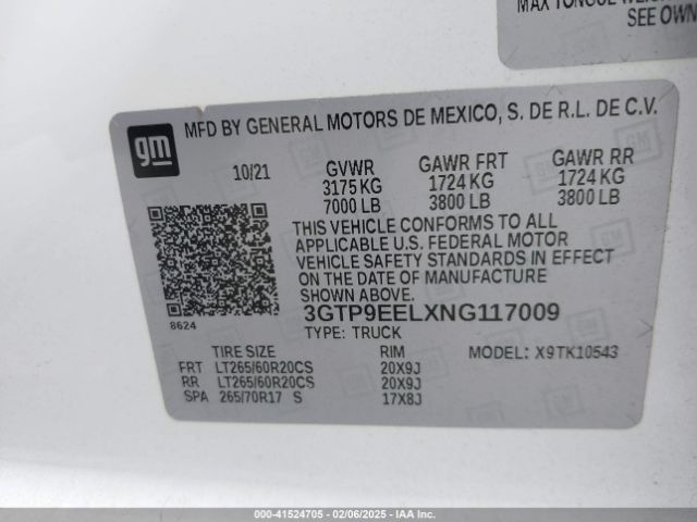 3GTP9EELXNG117009 GMC Sierra 1500 Limited 4wd  Short Box At4