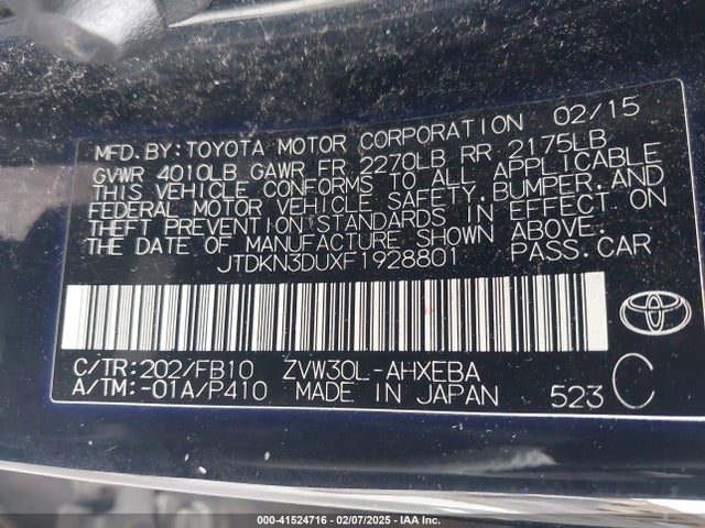 Toyota Prius Two 2015 JTDKN3DUXF1928801 Image 9