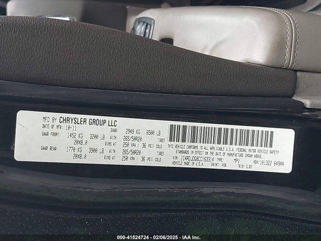 41524724 :رقم المزاد ، 1C4RDJDG8CC163314 vin ، 2012 Dodge Durango Crew مزاد بيع