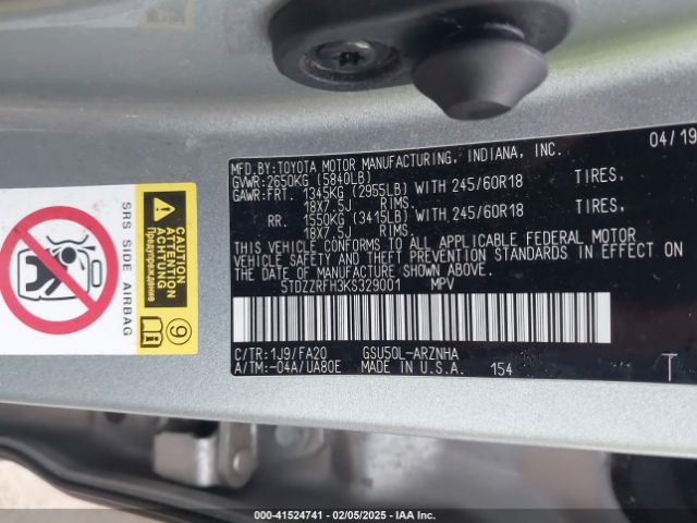 5TDZZRFH3KS329001 Toyota Highlander Le Plus