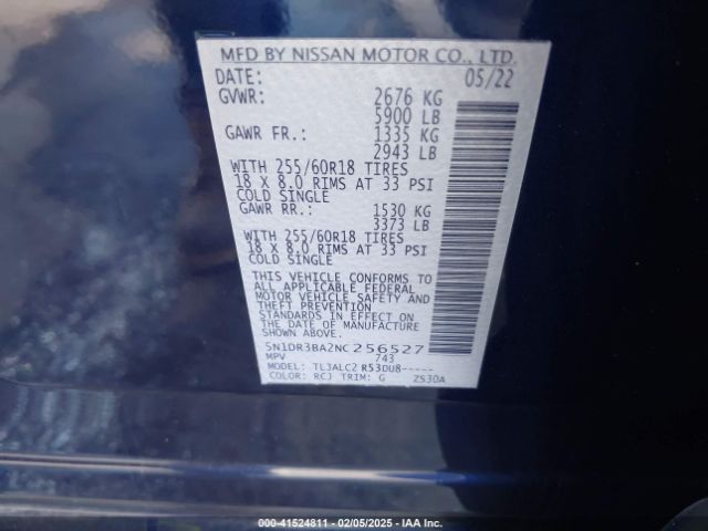 5N1DR3BA2NC256527 Nissan Pathfinder Sv 2wd