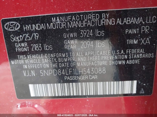 5NPD84LF1LH543088 Hyundai Elantra Limited