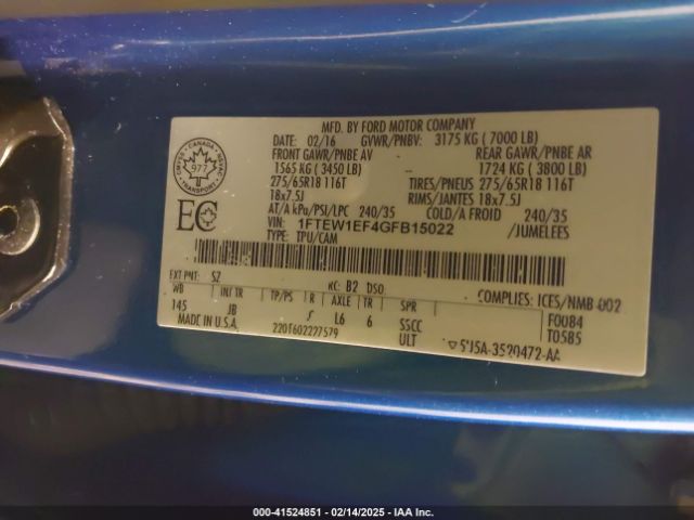 1FTEW1EF4GFB15022 Ford F-150 Xlt