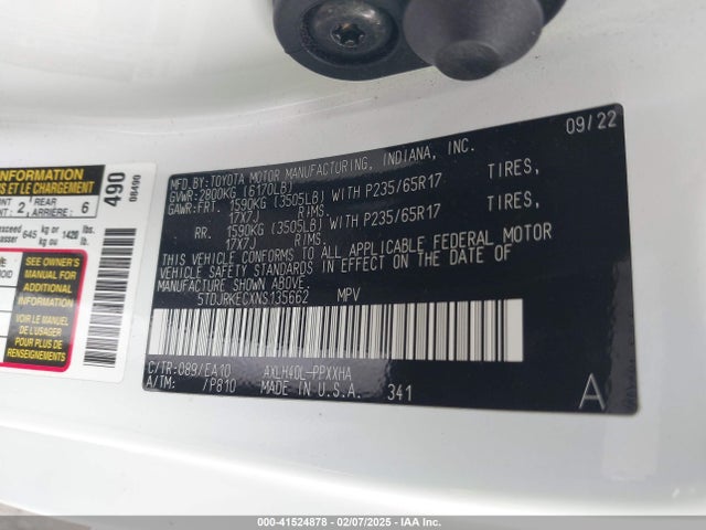 5TDJRKECXNS135662 Toyota SIENNA XLE