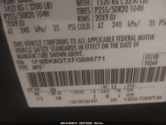 1FM5K8GTXFGB86771 Ford EXPLORER SPORT
