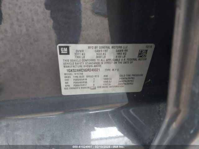 1GKS2AKC9GR249021 GMC YUKON SLE