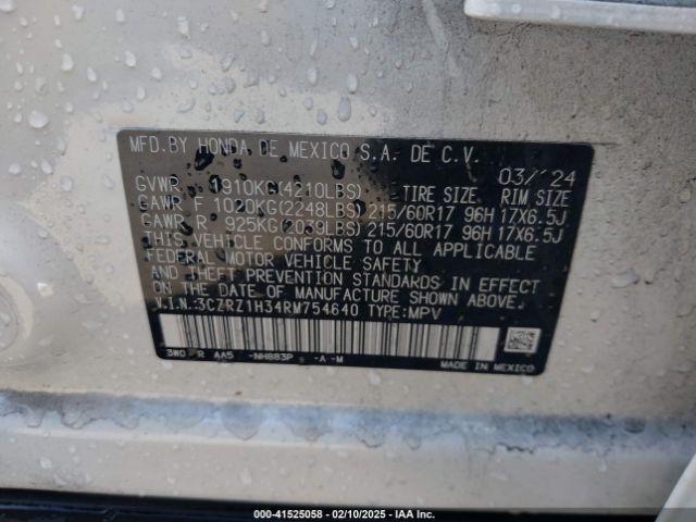 3CZRZ1H34RM754640 Honda Hr-v 2wd Lx