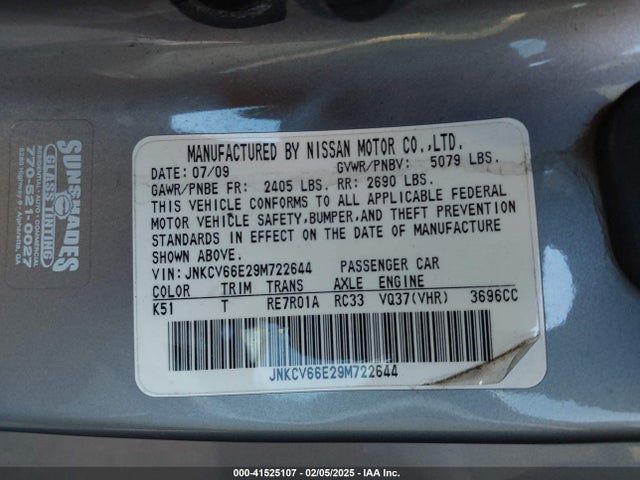 Aukcja sprzedaży 2009 Infiniti G37, vin: JNKCV66E29M722644, numer aukcji: 41525107