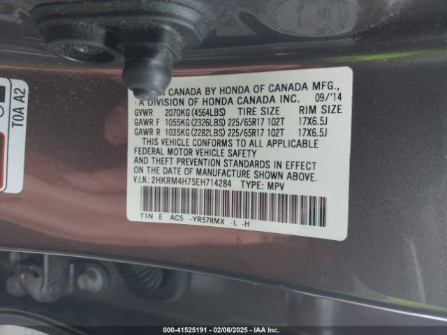 2HKRM4H75EH714284 Honda Cr-v Ex-l