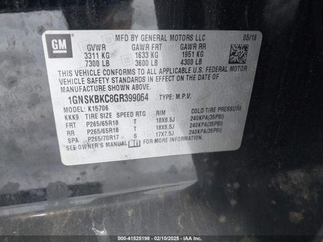 1GNSKBKC8GR399064 Chevrolet Tahoe Lt
