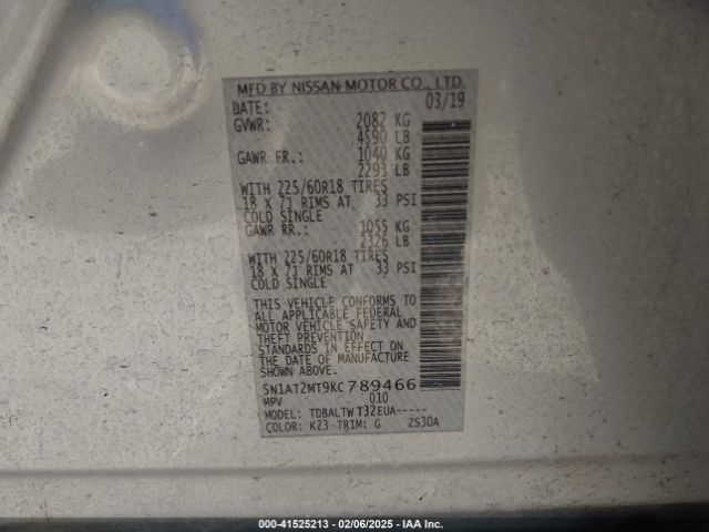 5N1AT2MT9KC789466 Nissan ROGUE SV