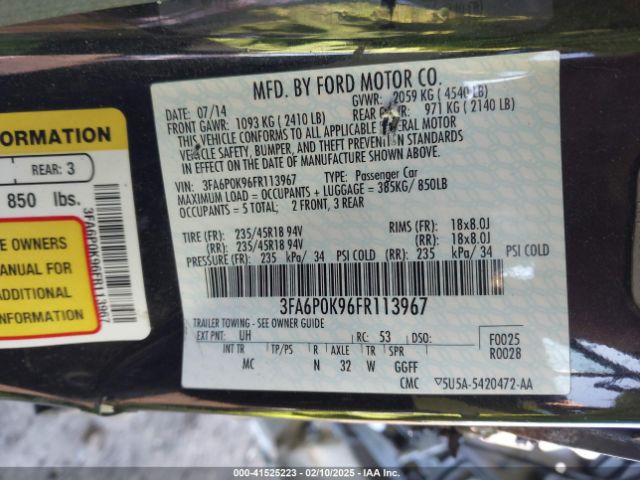 3FA6P0K96FR113967 Ford Fusion Titanium