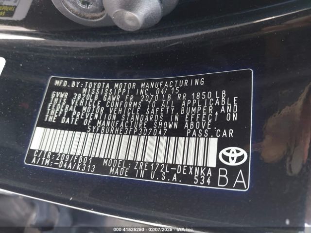 5YFBURHE3FP307047 Toyota COROLLA LE