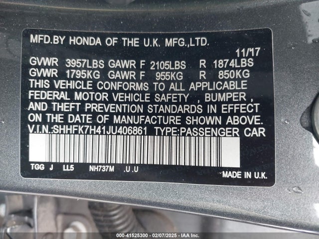 SHHFK7H41JU406861 Honda Civic Sport